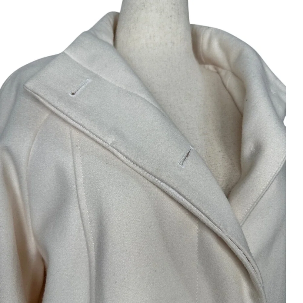 Anne Klein Wool‎ Blend Coat Funnel Neck Button Front Ivory Size 12